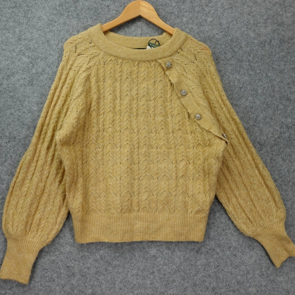 Butter Cream Cable Knit Sweater Womens M Jewel Buttons Grandmacore Peppercorn